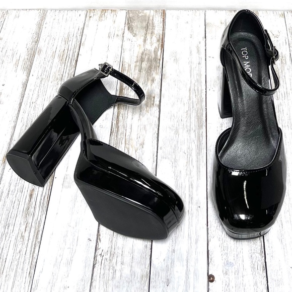 New Black Mary Jane Chunky Heel Platform Pumps - Picture 2 of 4